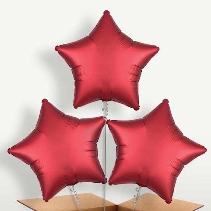 Red Satin Star Trio Balloon Bunch inflated with Helium | Small Indoor Plants