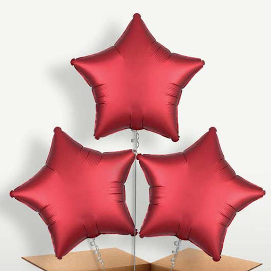 Red Satin Star Trio Balloon Bunch inflated with Helium | Small Indoor Plants