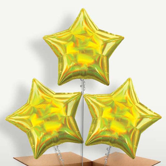 Yellow Iridescent Star Helium Bunch of Balloons | Small Indoor Plants