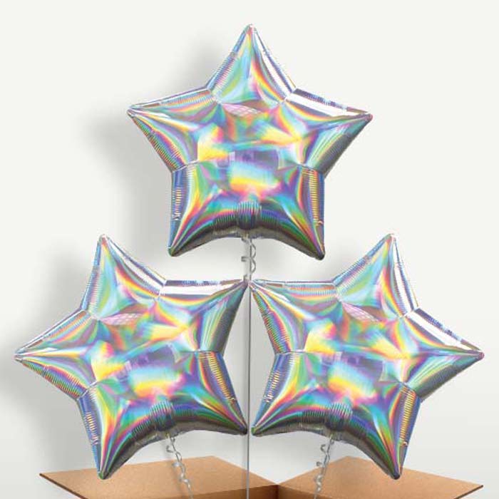 Iridescent Star Balloon Bunches inflated with Helium | Small Indoor Plants