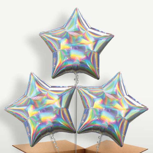 Iridescent Star Balloon Bunches inflated with Helium | Small Indoor Plants