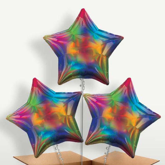 Rainbow Iridescent Star Trio Balloon Bunch | Small Indoor Plants