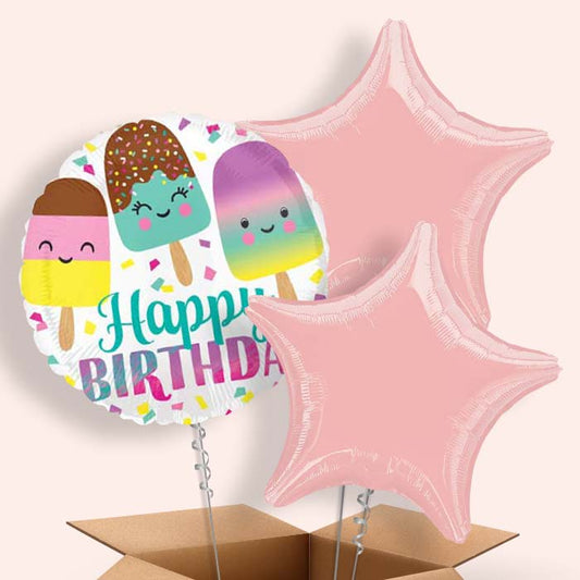 Ice Cream Balloons in a Box Happy Birthday - 3 Balloon | Small Indoor Plants