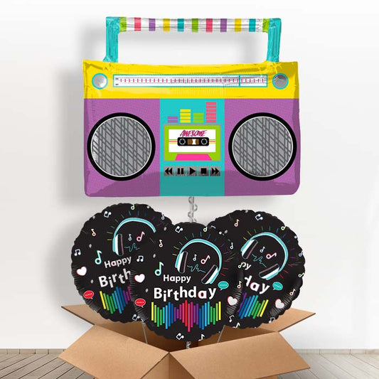 Giant Boombox Foil Balloon in a Box - With 3 Themed Balloons | Small Indoor Plants