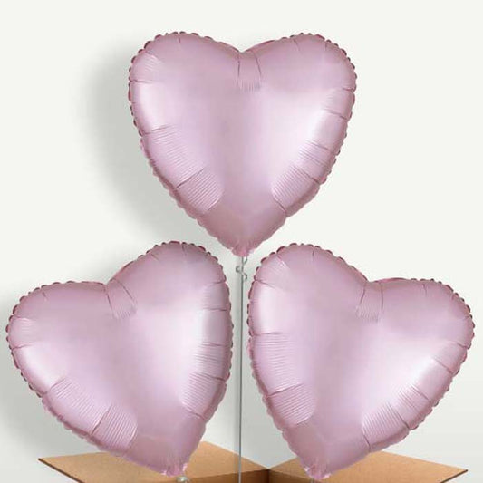 Pastel Pink Satin Heart Balloon Bunch | Small Indoor Plants