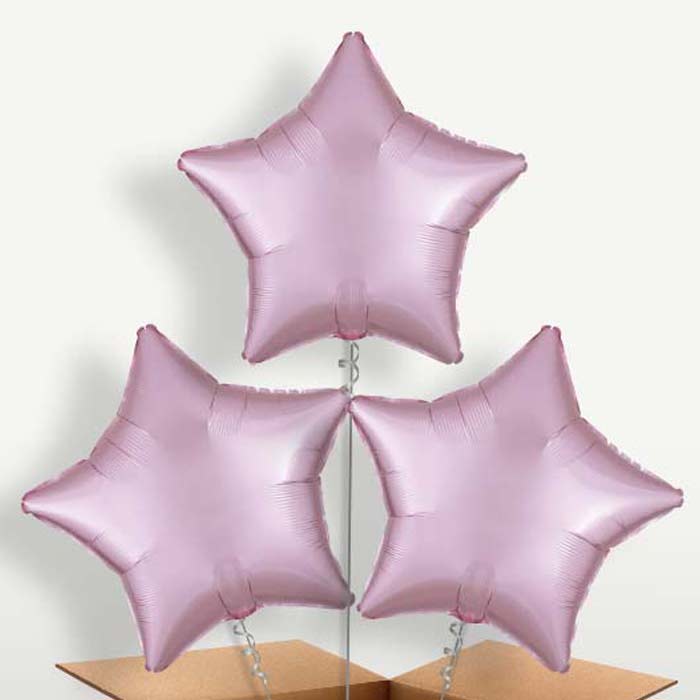 Pastel Pink Satin Star Balloon Bunch inflated with Helium | Small Indoor Plants