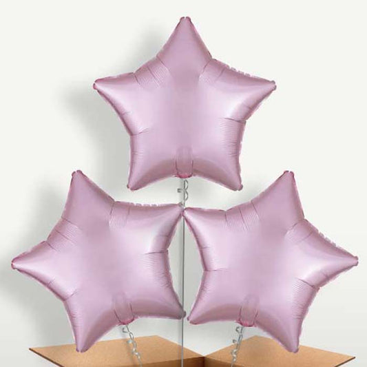 Pastel Pink Satin Star Balloon Bunch inflated with Helium | Small Indoor Plants