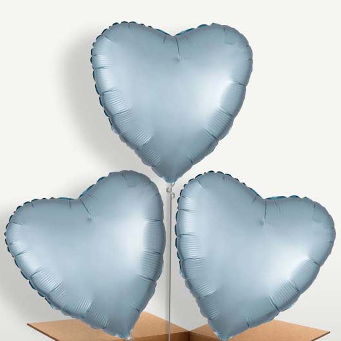 Pastel Blue Satin Heart Balloon Bunch | Small Indoor Plants