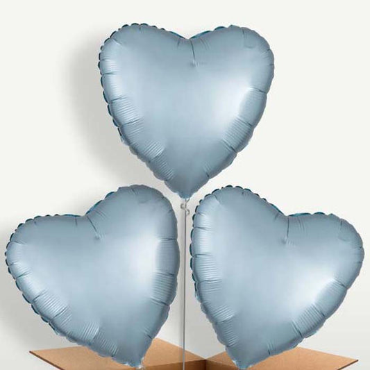 Pastel Blue Satin Heart Balloon Bunch | Small Indoor Plants