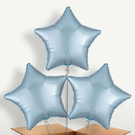 Pastel Blue Satin Star Balloon Bunch inflated with Helium | Small Indoor Plants