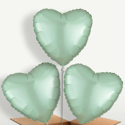 Mint Green Satin Heart Balloon Bunches inflated with Helium | Small Indoor Plants