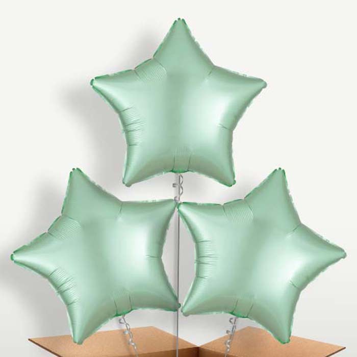 Mint Green Satin Star Balloon Bunches inflated with Helium | Small Indoor Plants