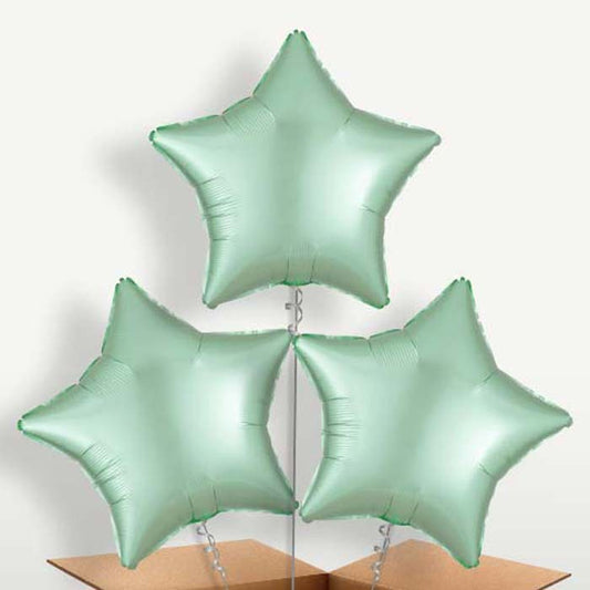 Mint Green Satin Star Balloon Bunches inflated with Helium | Small Indoor Plants