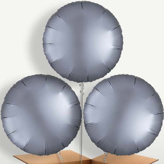 Graphite Grey Satin Circle Trio Balloon Bunch | Small Indoor Plants