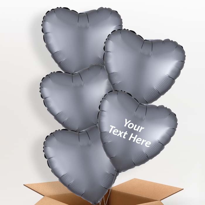 Graphite | Grey Satin Heart Balloon in a Box