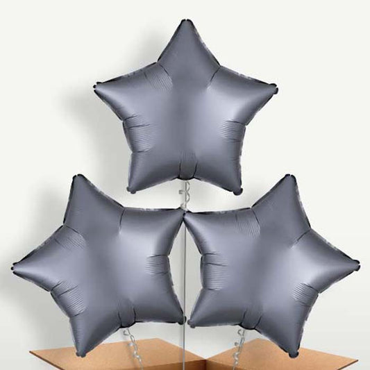 Graphite Grey Satin Star Trio Balloon Bunch | Small Indoor Plants