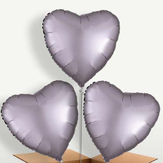 Greige Grey Satin Heart Trio Balloon Bunch | Small Indoor Plants