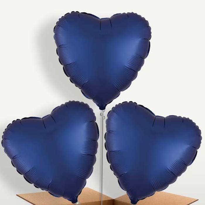 Navy Dark Blue Satin Heart Balloon Bunch | Small Indoor Plants
