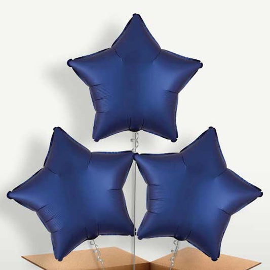 Navy Dark Blue Satin Star Balloon Bunch | Small Indoor Plants