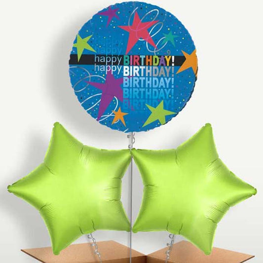 Happy Birthday Star Balloons in a Bunch Inflated with Helium | Small Indoor Plants