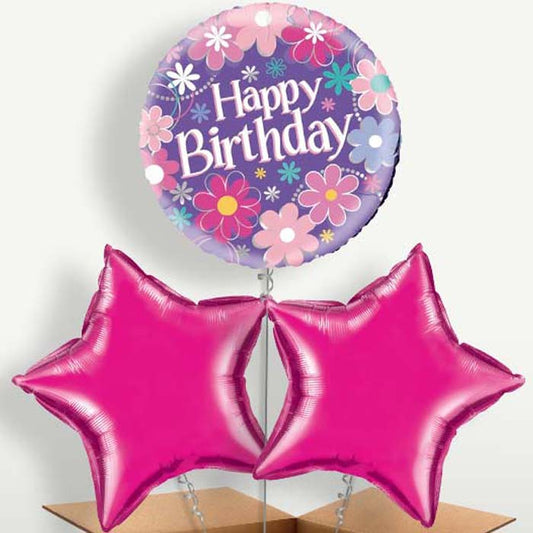 Flowers Happy Birthday Trio Balloon Bunch | Small Indoor Plants