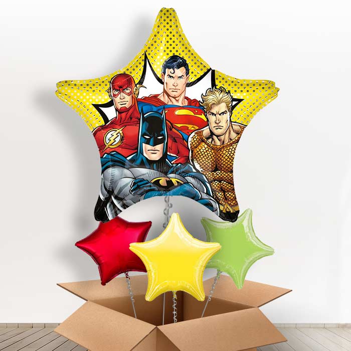 Star Shaped Justice League Balloons in a Box Gift