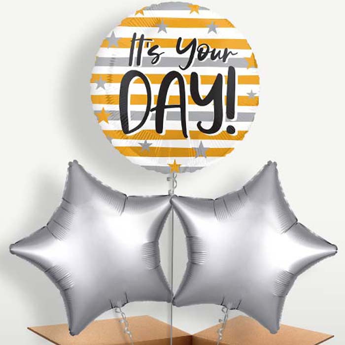 It's Your Day Gold & Silver Stripes Balloon Bunches | Small Indoor Plants