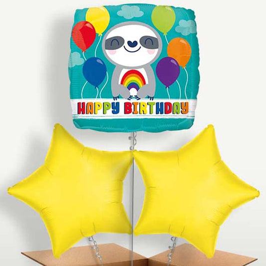 Happy Birthday Sloth Balloons in a Bunch | Small Indoor Plants