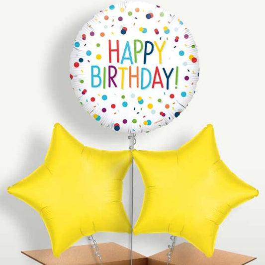 Rainbow Confetti Happy Birthday Trio Balloon Bunch | Small Indoor Plants