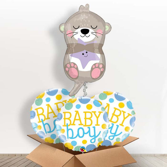 Adorable Otter Baby Boy Foil Balloon in a Box