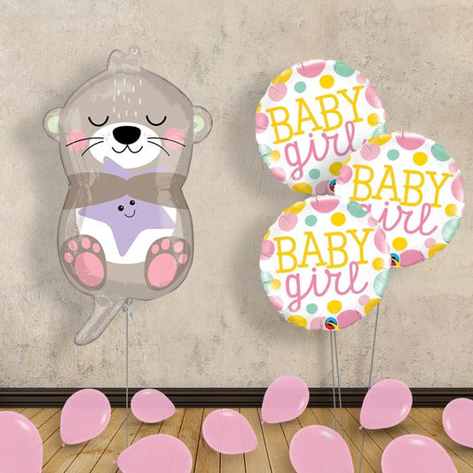 Adorable Otter Baby Girl Balloon Bouquet Delivery