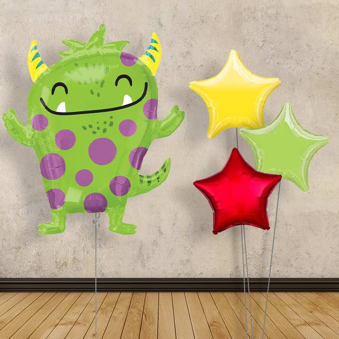 Green Monster Balloon Bouquet Delivery - Plain Bouquet | Small Indoor Plants