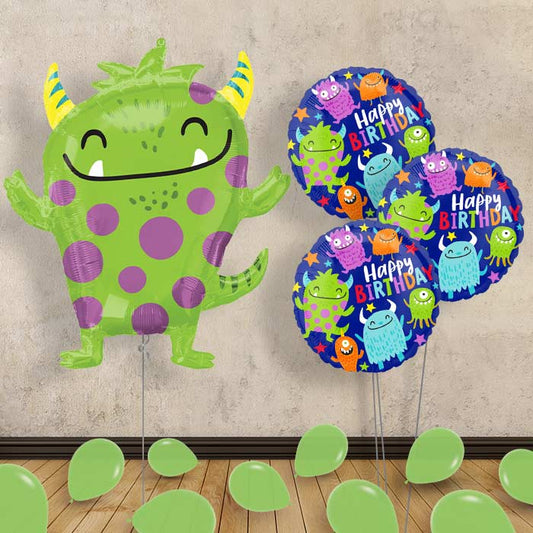 Green Monster Balloon Bouquet Delivery - Themed Bouquet and Latex | Small Indoor Plants