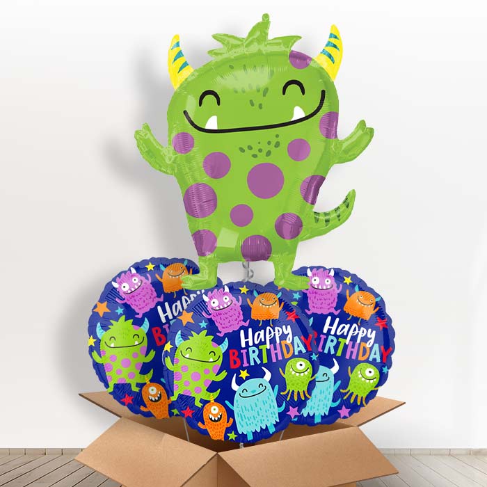 Green Monster Foil Balloon in a Box - With 3 Themed Balloons | Small Indoor Plants