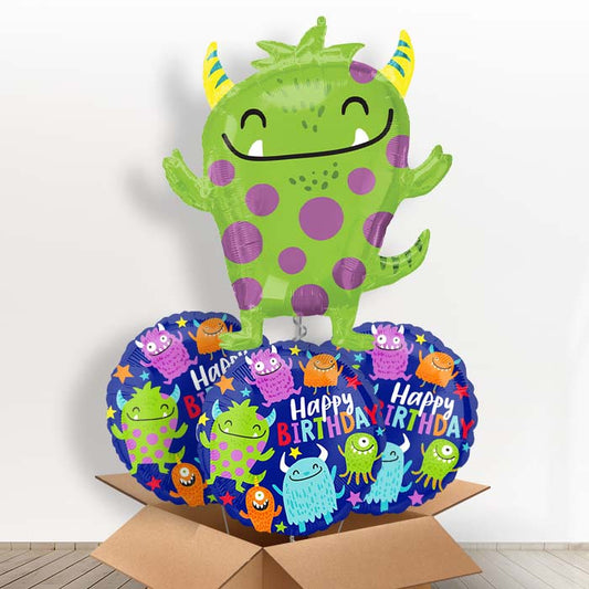 Green Monster Foil Balloon in a Box - With 3 Themed Balloons | Small Indoor Plants