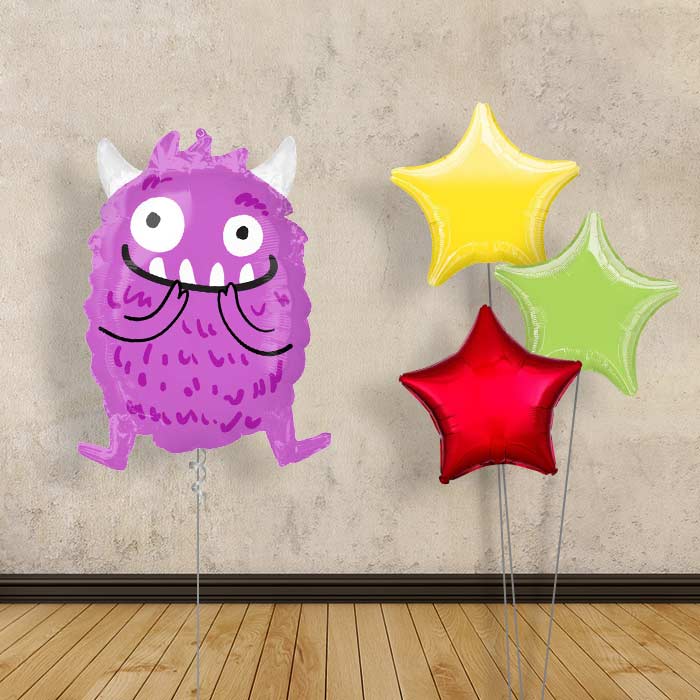 Purple Monster Balloon Bouquet Delivery - Plain Bouquet | Small Indoor Plants