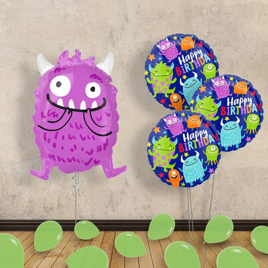 Purple Monster Balloon Bouquet Delivery - Themed Bouquet and Latex | Small Indoor Plants