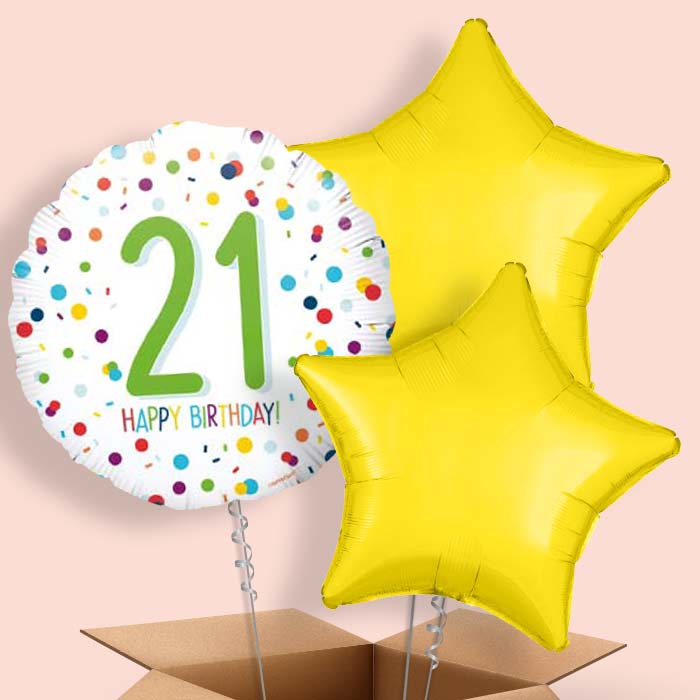 21st Balloons in a Box - White Confetti