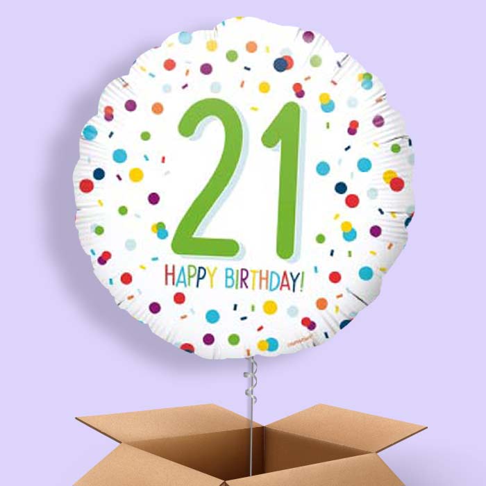 21st Balloons in a Box - White Confetti