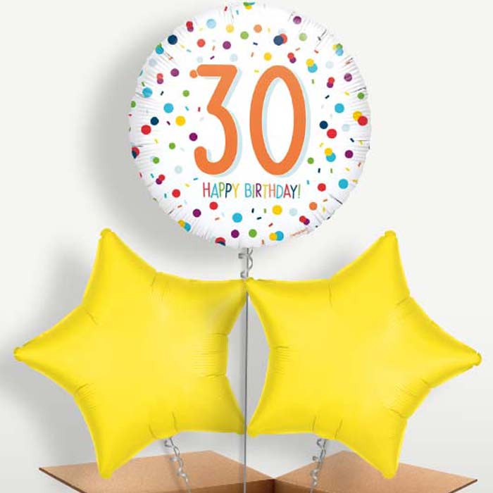 Rainbow 30th Birthday Confetti Trio Balloon Bunch | Small Indoor Plants