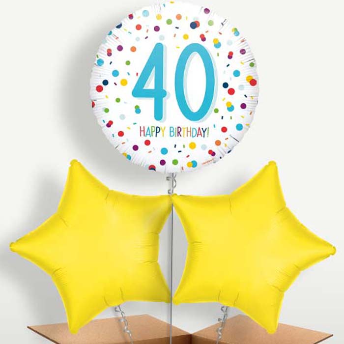Rainbow 40th Birthday Confetti Trio Balloon Bunch | Small Indoor Plants