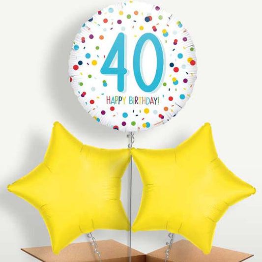 Rainbow 40th Birthday Confetti Trio Balloon Bunch | Small Indoor Plants