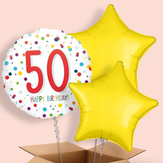 50th Birthday Confetti Balloons in a Box - Rainbow - 3 Balloon | Small Indoor Plants