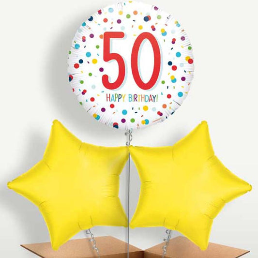 Rainbow 50th Birthday Confetti Trio Balloon Bunch | Small Indoor Plants