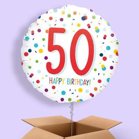 50th Birthday Confetti Balloons in a Box - Rainbow