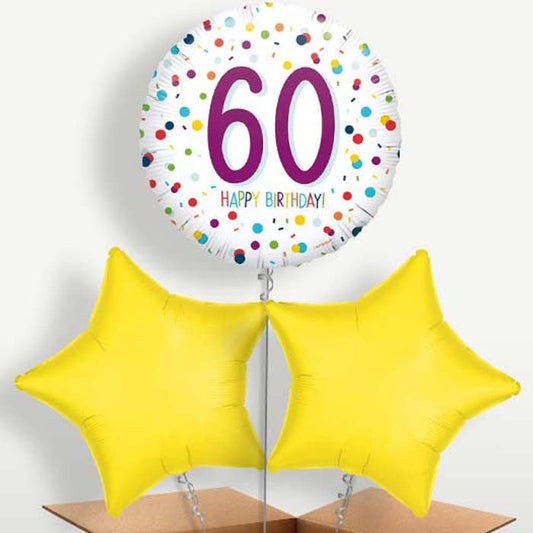 Rainbow 60th Birthday Confetti Trio Balloon Bunch | Small Indoor Plants