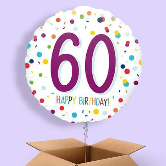 60th Birthday Balloons Delivered in a Box - Rainbow