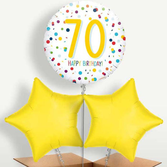 White Rainbow Confetti 70th Birthday Helium Bunch of Balloons | Small Indoor Plants