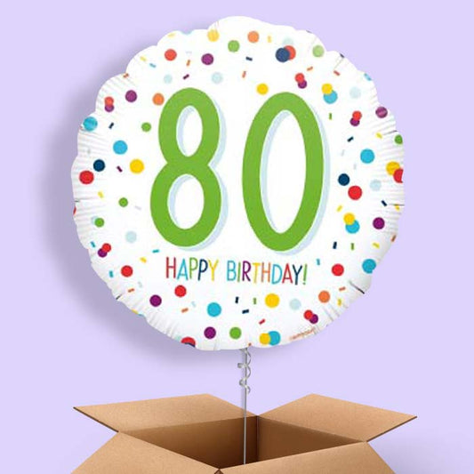 80th Birthday Balloons in a Box - White Confetti