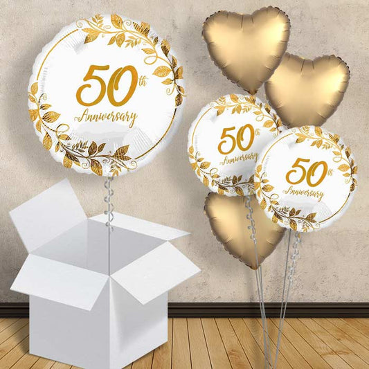 50th Anniversary | Gold Leaves Balloon in a Box - 1 Balloon | Small Indoor Plants